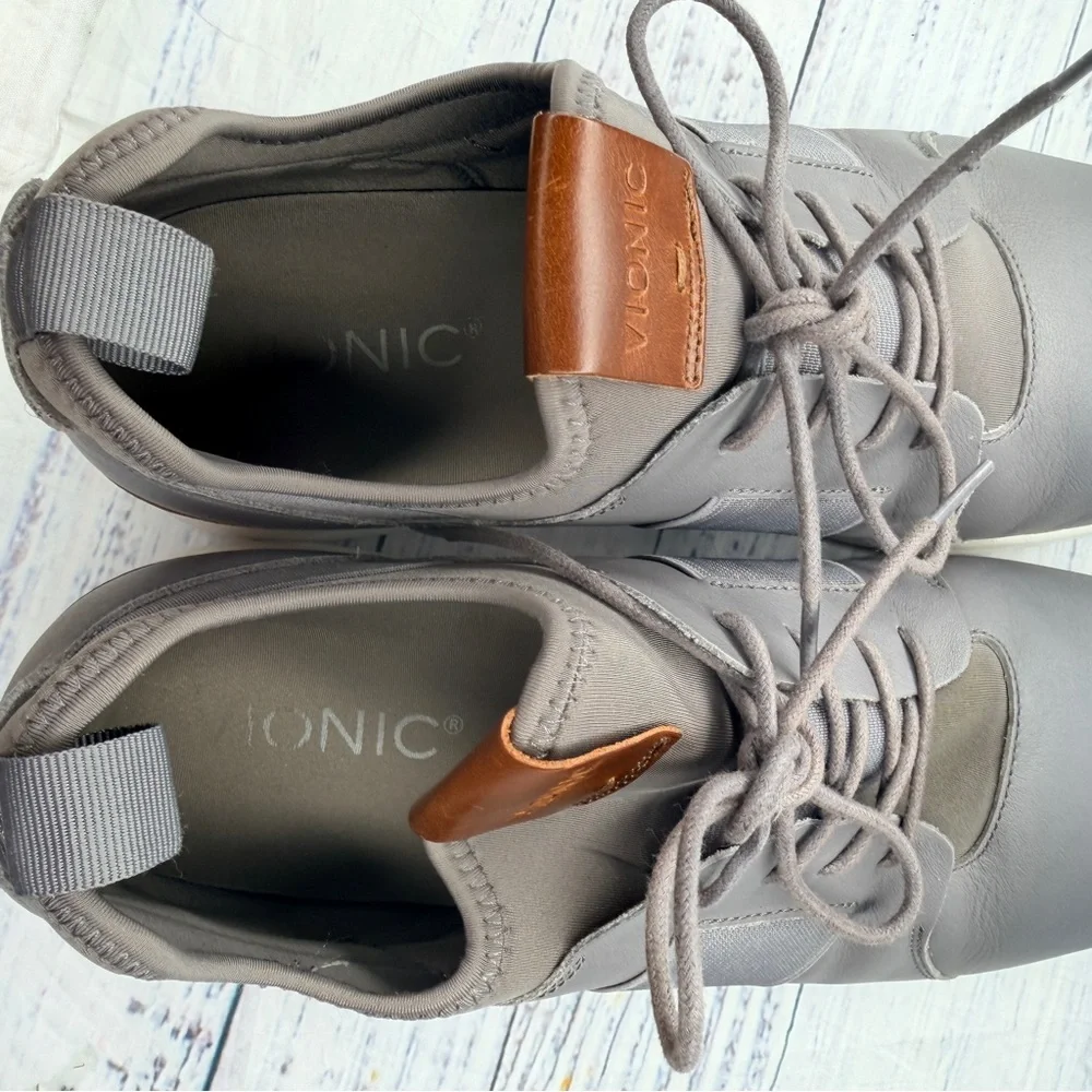 Vionic Men's Bond Caleb Gray Leather Sneakers Shoes Size 11.5
